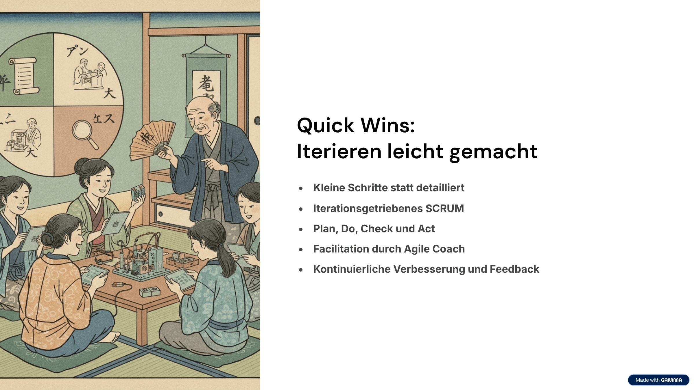 Details zu Quick Wins im Bereich 'Iterieren leicht gemacht': Kleine Schritte, PDCA-Zyklus, kontinuierliche Verbesserung.